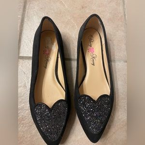 Black flats with glitter heart